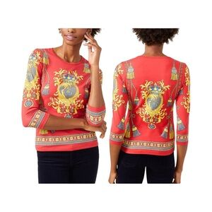J. McLaughlin Women's Signature Tee Catalina Cloth  Eastbury Red Gold NWT Size S